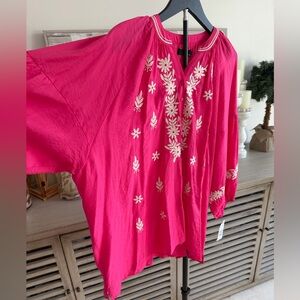 Embroidered Calessa Fuchsia Peasant Blouse
